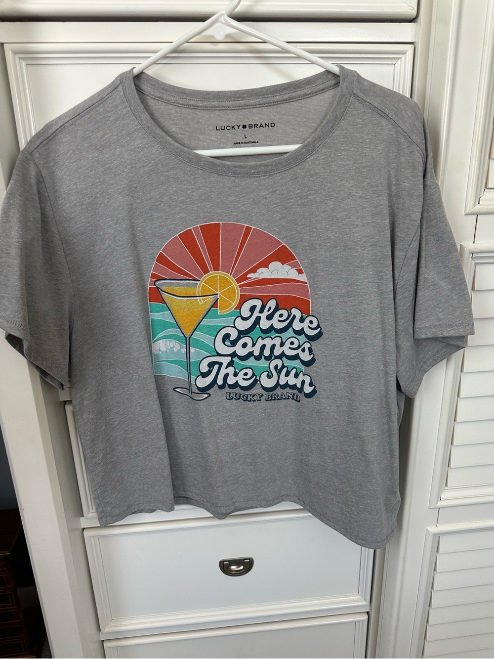 Lucky Brand Gray Graphic 'Here Comes The Sun' crop t shirt